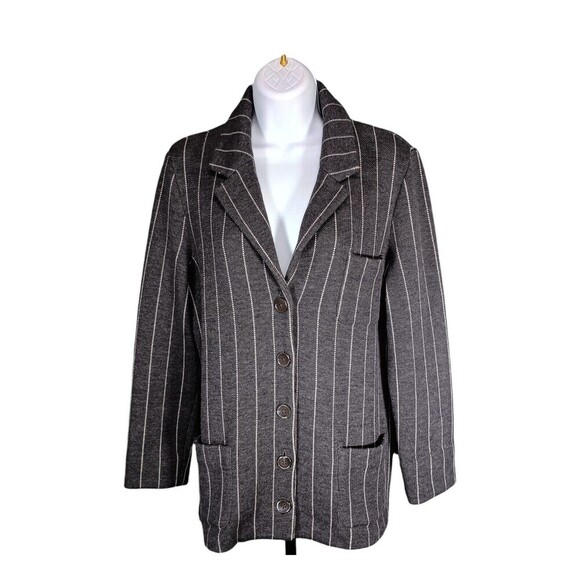 Lauren Ralph Lauren Merino Wool Knit Blazer Button Stripe Gray Women's Small - Picture 1 of 4